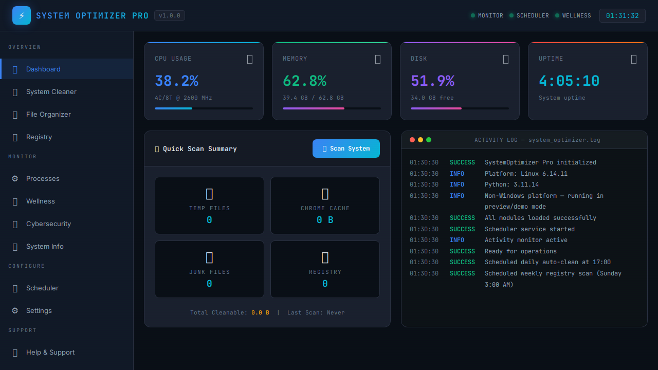 MTT Windows Infinite Optimizer Dashboard